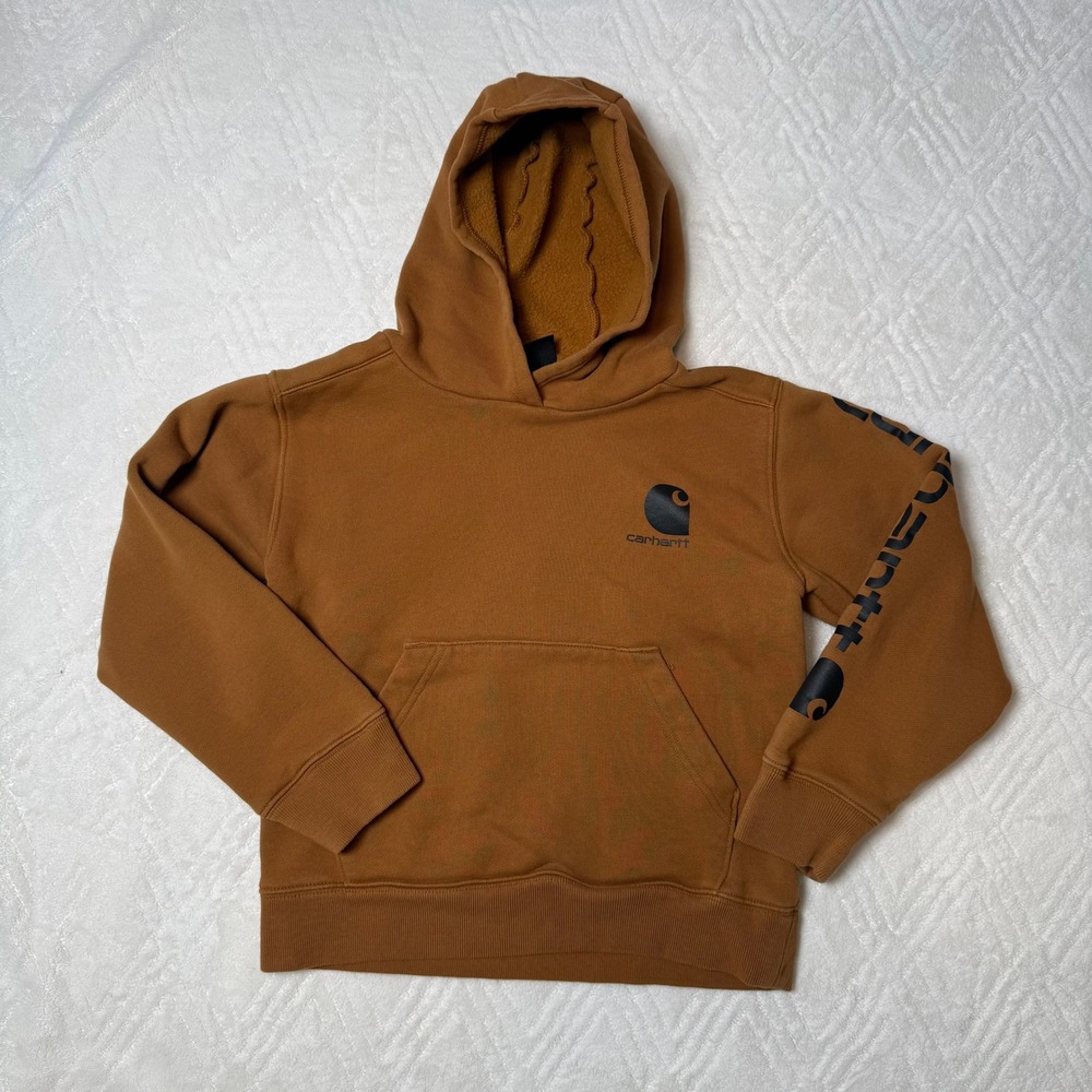 Workwear Streetwear Carhartt Kids Hoodie Brown Logo Sleeve S 8-10